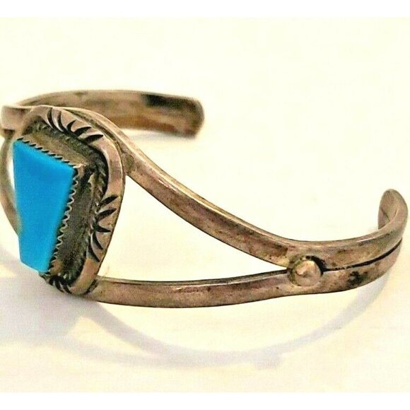 Navajo Bobby Apachito Turquoise Sterling Cuff Vintage circa mid 70s    (NAB 1025 - Picture 4 of 11